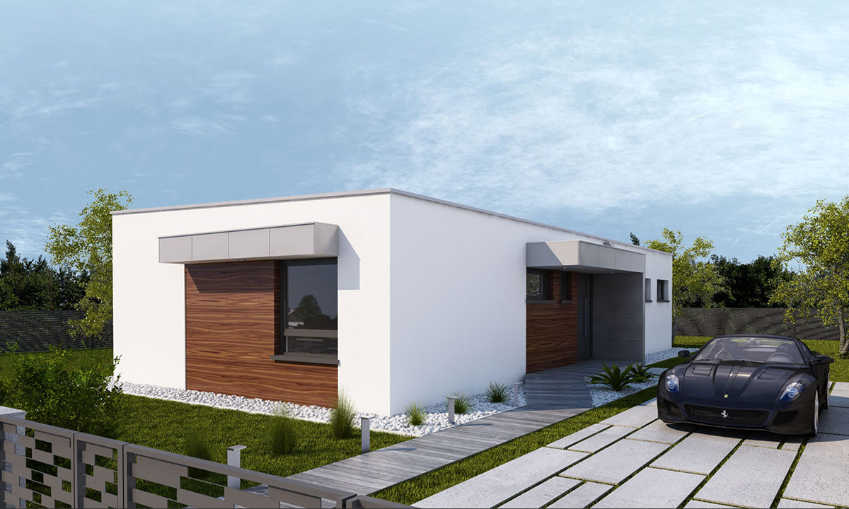 ewi Projekt úzkého domu s plochou střechou na úzký pozemek. - vizualizace 02