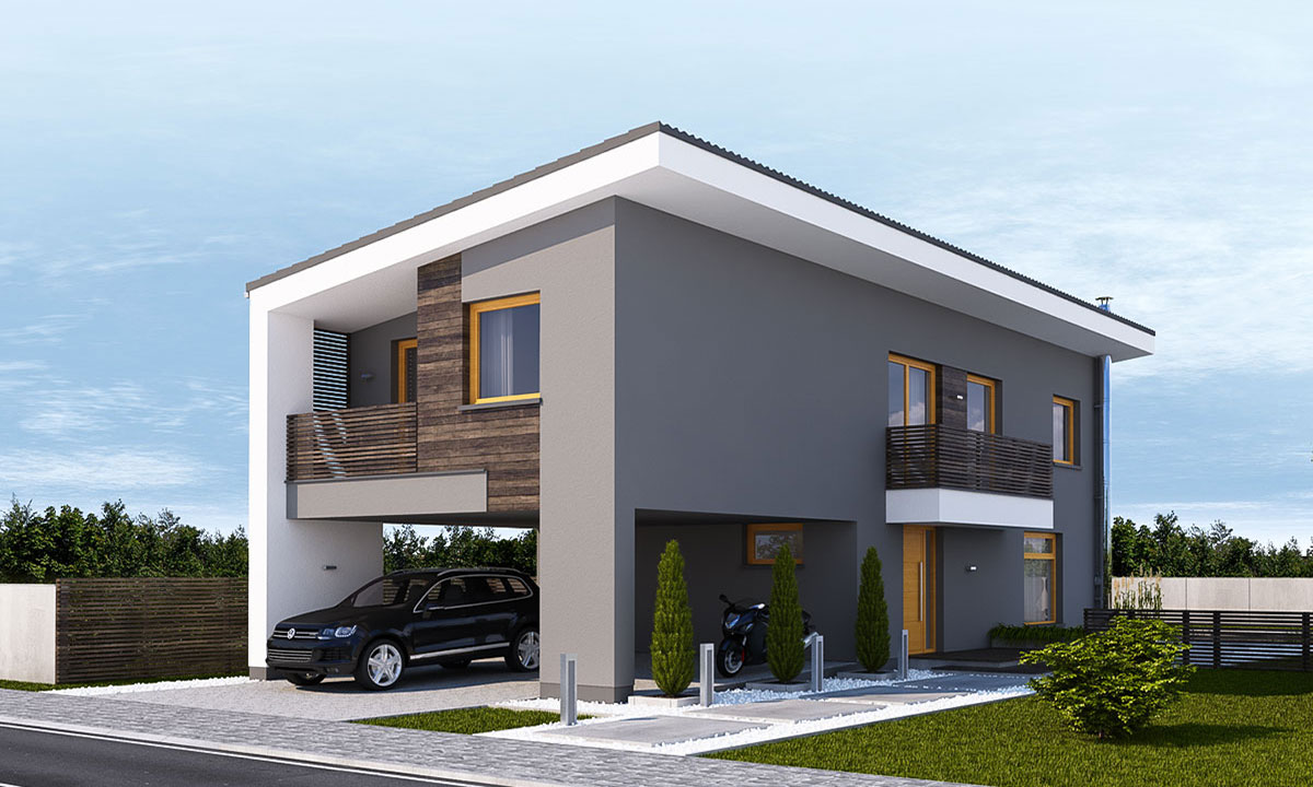 kokyu Projekt domu na úzký pozemek s pultovou střechou - vizualizace 02