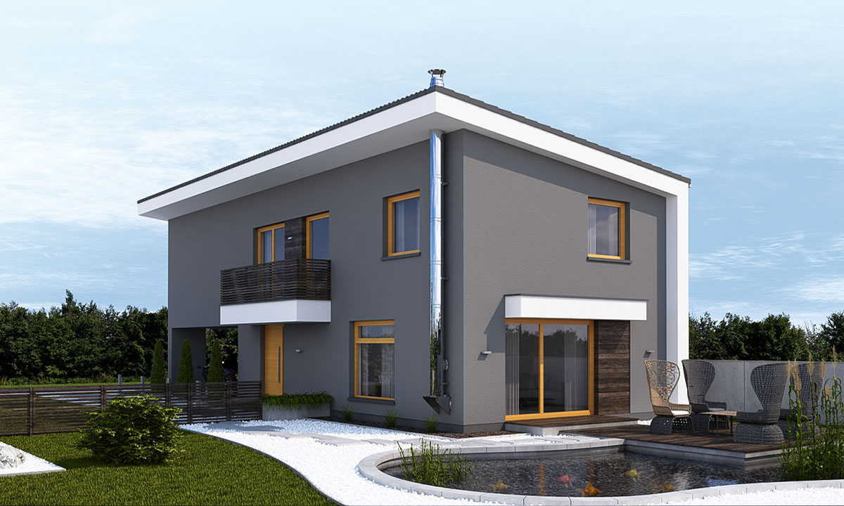 kokyu Projekt domu na úzký pozemek s pultovou střechou - vizualizace 03