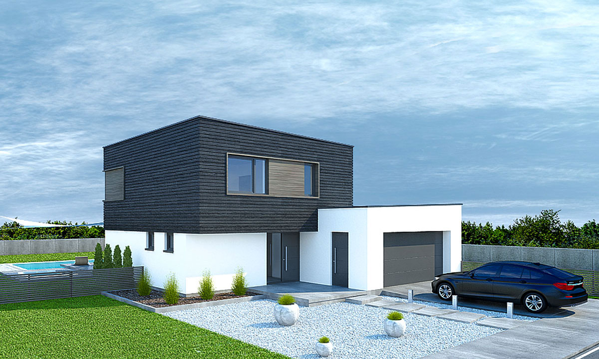 pipa Projekty domů s plochou střechou - vizualizace 02