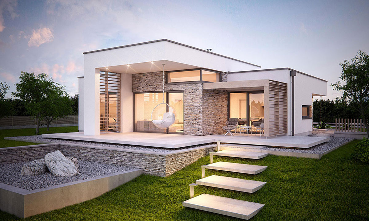 tible Designový projekt domu s plochou střechou - vizualizace 01
