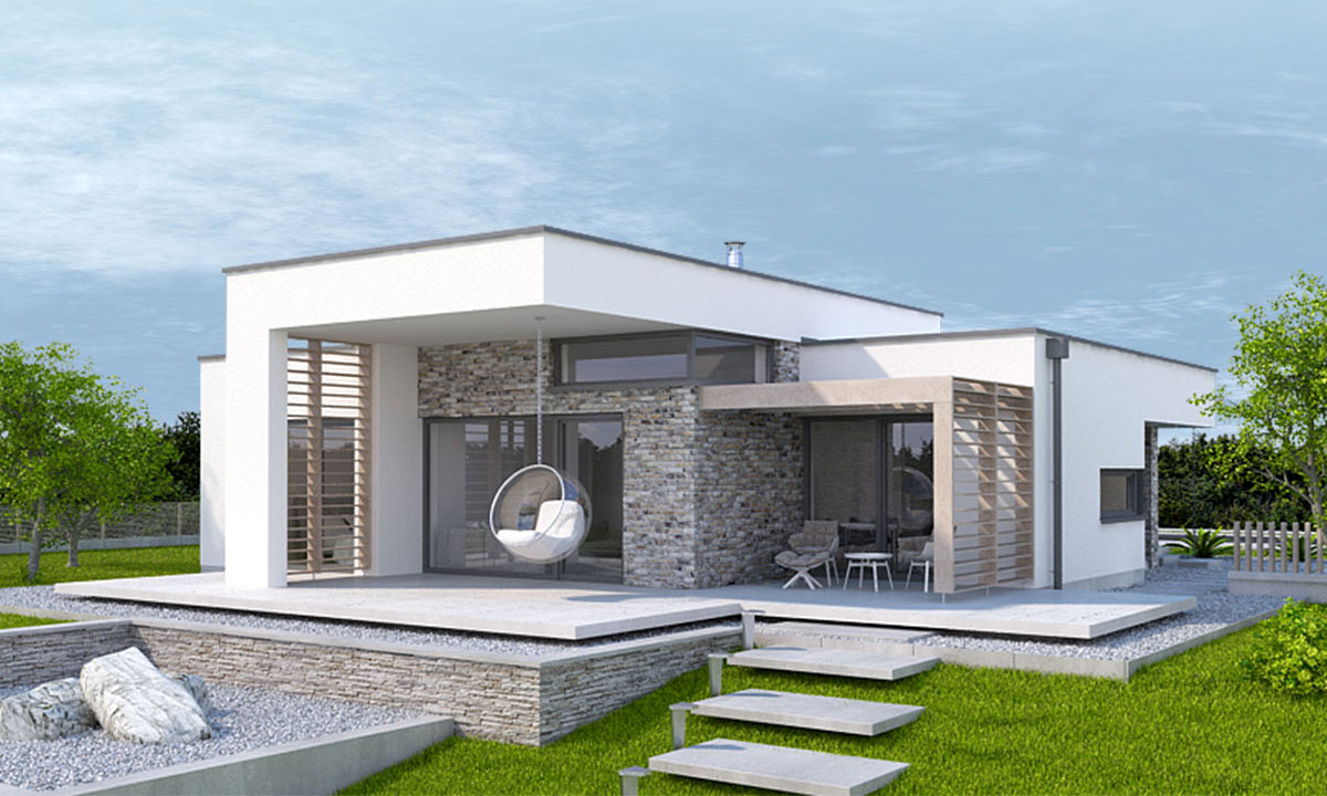 tible Designový projekt domu s plochou střechou - vizualizace 02